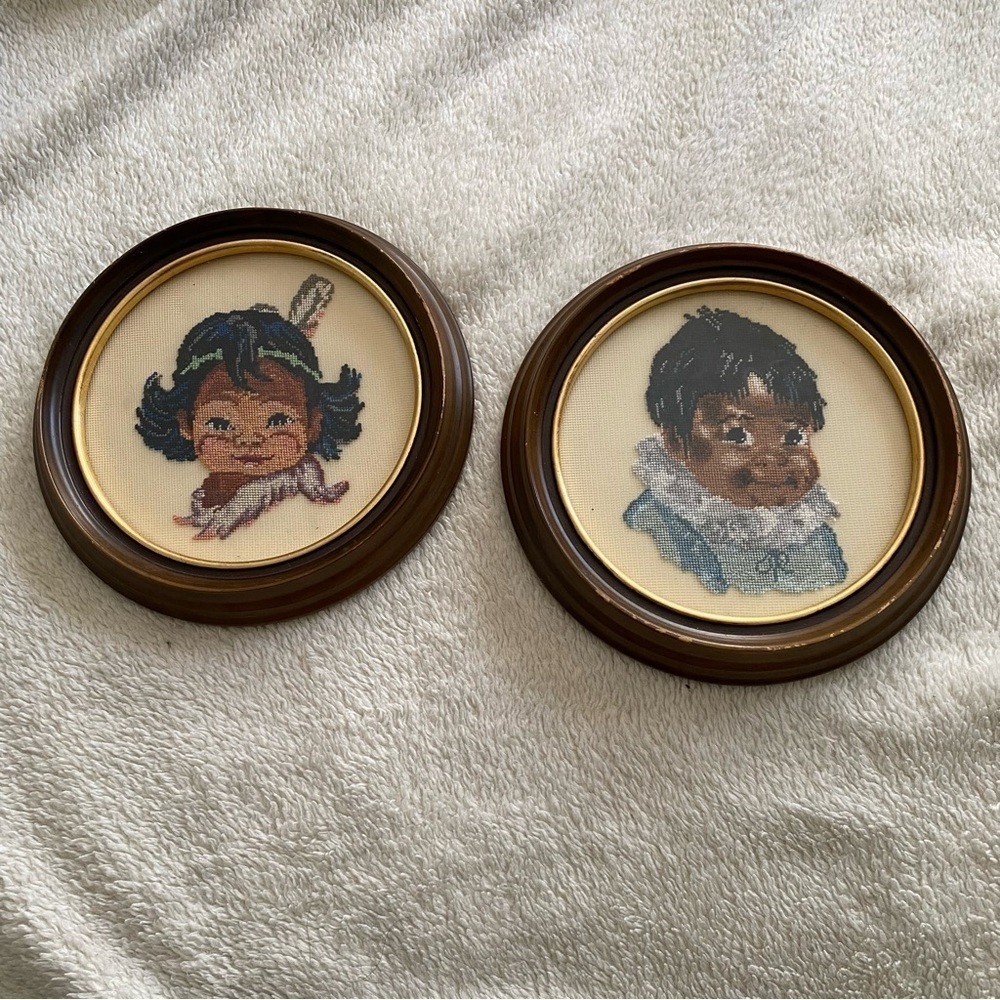 VINTAGE Needlepoint Dorothy Oxborough indigenous child setββββββ